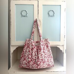 SHABBY CHIC couture RACHEL ASHWELL Dark Pink Paisley Canvas Tote Bag NWOT RARE